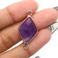 Macro detail of faceted purple gemstone connector with gold-plated double loops - Purple Crystal