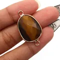 Detailed view of faceted tiger eye stone connector with gold plating for DIY bracelets - Tiger's Eye