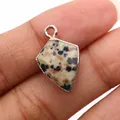 Detail of dalmatian jasper shield pendant with rose gold plating for DIY jewelry - Dalmatian Jasper