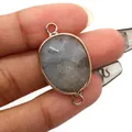 Macro detail of faceted grey gemstone connector in gold bezel for DIY jewelry - Flash Stone (Labradorite)
