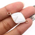Rhombus white natural stone connector with rose gold plating and double loops for DIY jewelry - Howlite