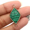 Rhombus green malachite connector with gold plating for DIY jewelry making - Malachite