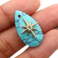 Detail of teardrop turquoise pendant with gold star inlay and small diamond for jewelry DIY - Pendant Only (Without Chain) / Blue Turquoise