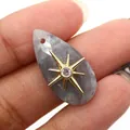 Macro shot of grey faceted teardrop stone pendant with gold star pattern and CZ stone - Pendant Only (Without Chain) / Flash Stone (Labradorite)
