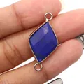 Lapis lazuli rhombus pendant with gold-plated double rings for DIY jewelry making - Lapis Lazuli