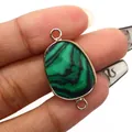 Oval malachite connector with gold plated double loops for DIY jewelry making - Malachite