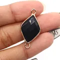 Rhombus black faceted stone connector with rose gold plating for DIY jewelry making - Black Agate