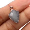 Shield shaped grey faceted natural stone pendant with gold plating for DIY jewelry - Flash Stone (Labradorite)
