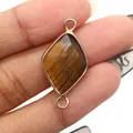 Faceted tiger eye stone rhombic connector with gold plated double rings for DIY jewelry - Tiger's Eye