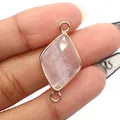 Pink rose quartz rhombus stone connector with gold plated edges for DIY jewelry - White Crystal