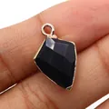 Shield-shaped black faceted stone pendant with a gold-plated edge finish - Black Agate