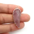 Pink rose quartz wing pendant with golden plated edges for DIY jewelry making - Rose Quartz