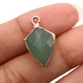 Shield shaped faceted green stone pendant with gold plated rim for DIY jewelry making - Green Aventurine