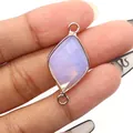 Faceted purple natural stone rhombus connector with silver double loops for DIY jewelry - Opal