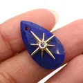 Lapis lazuli teardrop pendant with gold star inlay and centered zircon stone - Pendant Only (Without Chain) / Lapis Lazuli