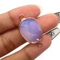 Faceted oval light purple amethyst gemstone connector charm in silver bezel for bracelets - Opal