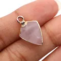 Faceted shield-shaped pink natural stone pendant with gold plated edge for DIY jewelry - Rose Quartz