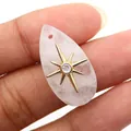 Teardrop pink crystal pendant with gold sunburst inlay and tiny zircon detail - Pendant Only (Without Chain) / White Crystal