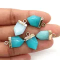 Set van 5 zeshoekige edelsteen hangers met gouden dop en blauwe malachiet afwerking - Cyaanblauwe stenen stijl (Maat 9)