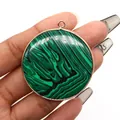 Round green malachite stone pendant with gold plated frame for DIY jewelry making - Malachite