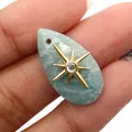Amazonite teardrop stone pendant with a golden sun star inlay and sparkling zircon - Pendant Only (Without Chain) / Amazonite