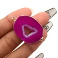 Fuchsia agaat druzy connector met goud vergulde randen en dubbele lussen voor DIY sieraden - Rozerode agaat