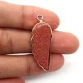 Pendentif en forme d'aile en pierre goldstone rouge avec bordure dorée pour colliers DIY - Pierre de Sable d'Or