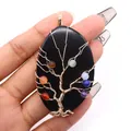 Handgemaakte levensboom hanger met zwarte onyx en veelkleurige kralen - 30-60mm / Zwarte agaat