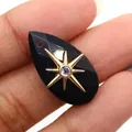 Polished black teardrop stone pendant with a gold star inlay and small center zircon - Pendant Only (Without Chain) / Black Agate