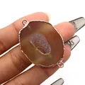 Natuurlijke agaat schijf connector met gouden rand en dubbele ringen voor DIY sieraden - Bruine Agaat (Stijl 3)