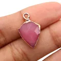 Pink faceted natural stone shield pendant with gold plated edges for DIY jewelry - Red Agate Texture