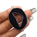 Paarse agaat connector met vergulde randen en dubbele lussen voor DIY-sieraden maken - Zwarte agaat