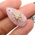 Waterdrop-shaped rose quartz pendant with a golden sunburst star and tiny zircon - Pendant Only (Without Chain) / Rose Quartz