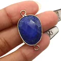 Faceted oval lapis lazuli connector with gold-plated double loops for DIY jewelry - Lapis Lazuli