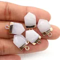 Lichtpaarse edelsteen hangers in schildvorm met gouden rand voor DIY sieraden maken set van 5 - Witte Jade