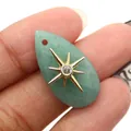 Green water drop stone pendant with gold octagonal star inlay and crystal accent - Pendant Only (Without Chain) / Green Aventurine