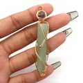 Handmade gold wire-wrapped hexagonal green aventurine crystal pendant with purple bead - Hexagonal Column Wire Wrap Style / Green Aventurine