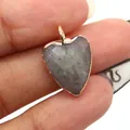 Grey natural stone heart pendant with gold plated edge and top metal ring loop - Flash Stone (Labradorite)