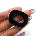 Onregelmatige zwarte agaat schijf connector met verzilverde randen voor DIY sieraden - Zwarte agaat