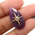 Water drop purple amethyst pendant with golden sun star and zircon inlay crystal charm - Pendant Only (Without Chain) / Purple Crystal