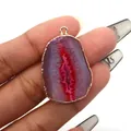 Irregular purple agate slice pendant with gold plated edges and druzy crystal center - Purple Red Agate (No. 3) / Pendant Only (Without Chain)