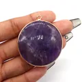 Large round purple gemstone pendant with gold-plated metal border and hanging hook - Purple Crystal