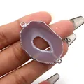 Lavendel paarse natuurlijke agaat connector met zilveren rand voor DIY-sieraden - Grijze Agaat