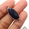 Gefacetteerde ovale blauwe zandsteen connector met vergulde dubbele lussen voor sieraden - Blauwe Zandsteen