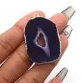 Handheld purple natural agate slice pendant with gold plated edges and crystal geode - Purple Agate (No. 5) / Pendant Only (Without Chain)