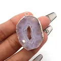 Handheld purple agate slice pendant with gold plated edges and natural geode crystals - Light Purple Agate (No. 6) / Pendant Only (Without Chain)
