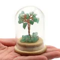 Mini crystal fortune tree with green stones in glass dome on a wooden base - Green Aventurine