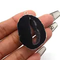 Irregular black agate druzy pendant with gold electroplated rim held by hand - Black Agate (Style 7) / Pendant Only (Without Chain)