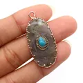 Detail of amethyst and blue turquoise oval pendant with scalloped gold frame for jewelry DIY - Pendant Only (Without Chain) / Flash Stone (Labradorite)