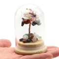 Mini árbol de la fortuna de cristal natural en cúpula de vidrio con base de madera - Multicolor